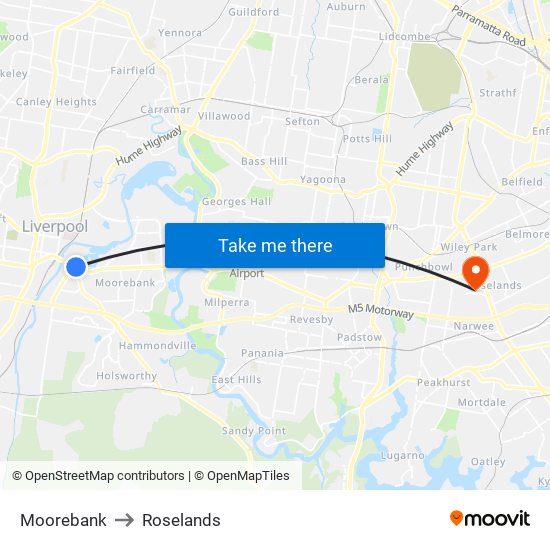 Moorebank to Roselands map