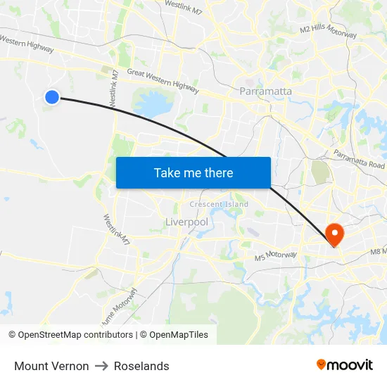 Mount Vernon to Roselands map