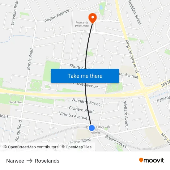 Narwee to Roselands map