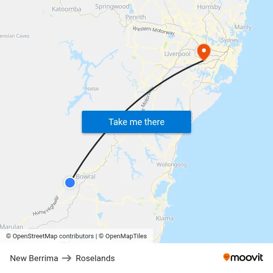 New Berrima to Roselands map