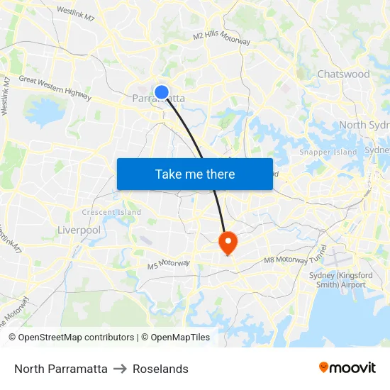 North Parramatta to Roselands map