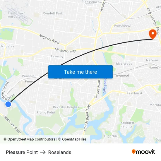 Pleasure Point to Roselands map