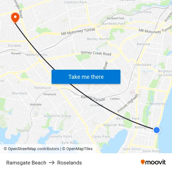 Ramsgate Beach to Roselands map