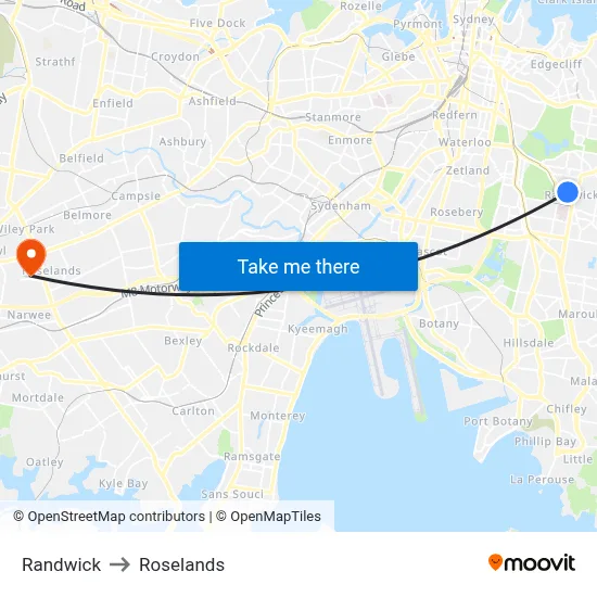 Randwick to Roselands map
