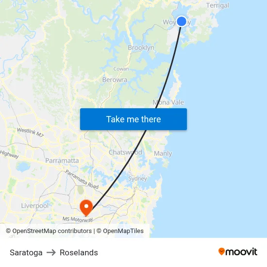Saratoga to Roselands map