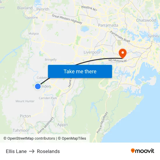 Ellis Lane to Roselands map