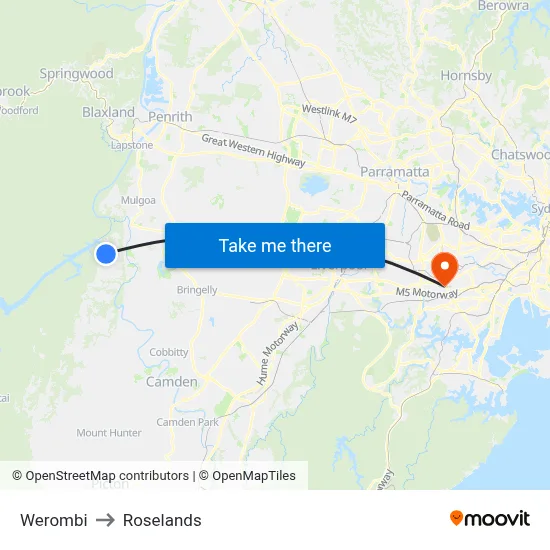 Werombi to Roselands map