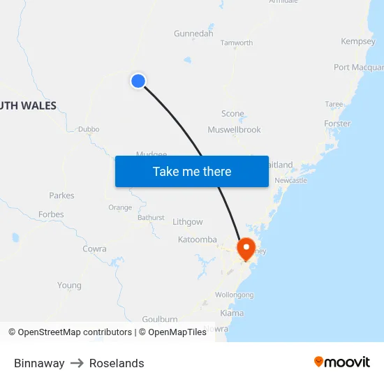 Binnaway to Roselands map