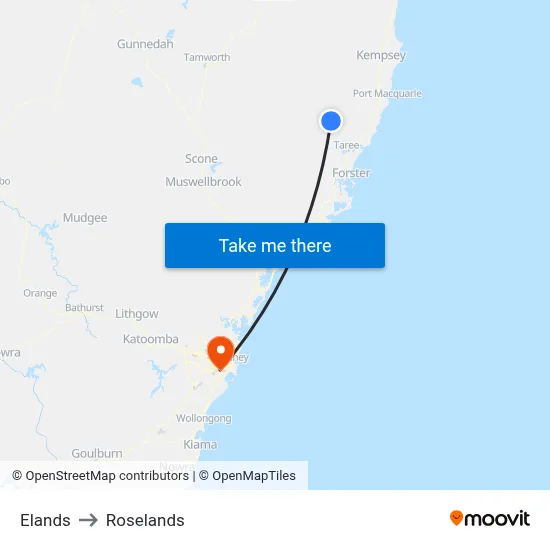 Elands to Roselands map