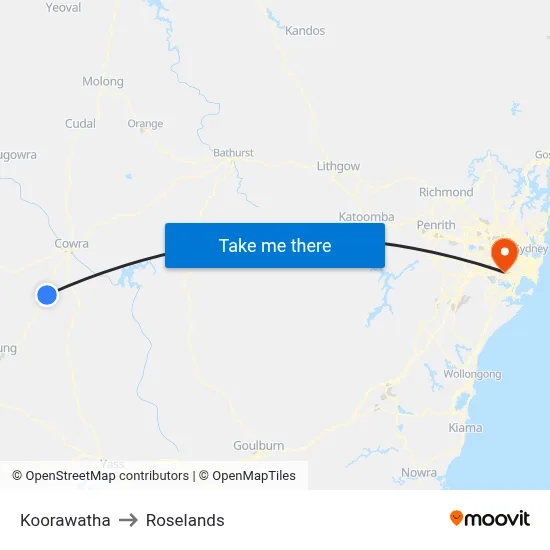 Koorawatha to Roselands map