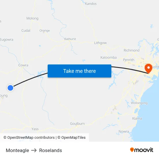 Monteagle to Roselands map