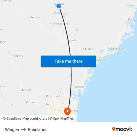 Wingen to Roselands map