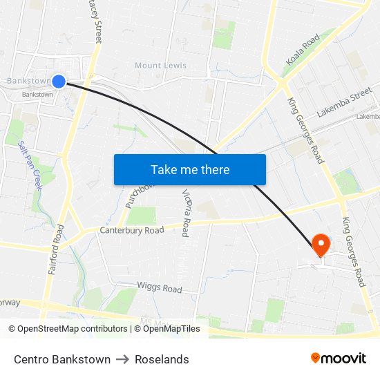 Centro Bankstown to Roselands map