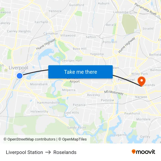 Liverpool Station to Roselands map
