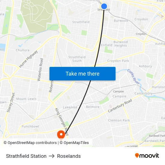 Strathfield Station to Roselands map