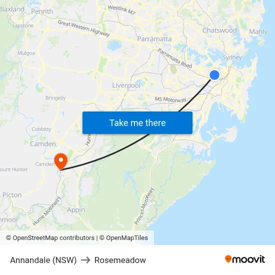 Annandale (NSW) to Rosemeadow map