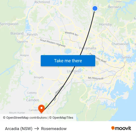 Arcadia (NSW) to Rosemeadow map