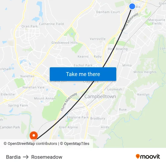 Bardia to Rosemeadow map