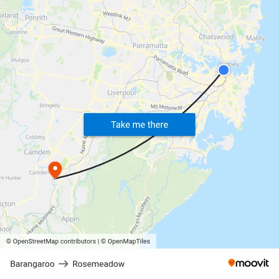 Barangaroo to Rosemeadow map