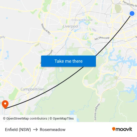Enfield (NSW) to Rosemeadow map