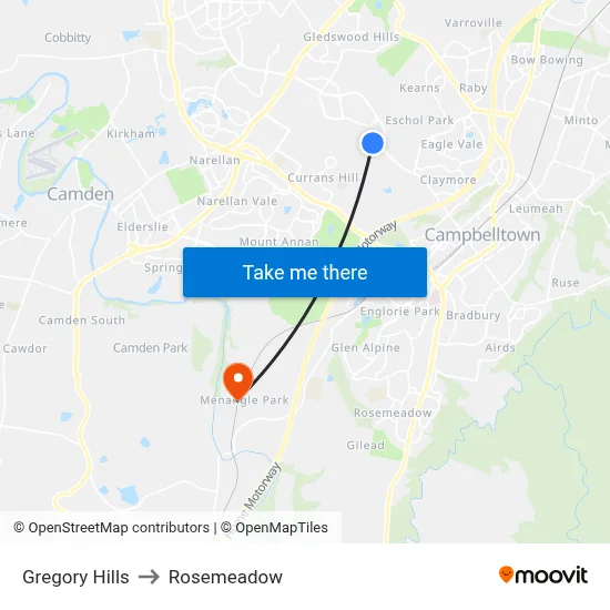 Gregory Hills to Rosemeadow map