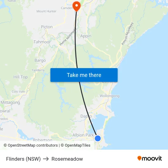Flinders (NSW) to Rosemeadow map