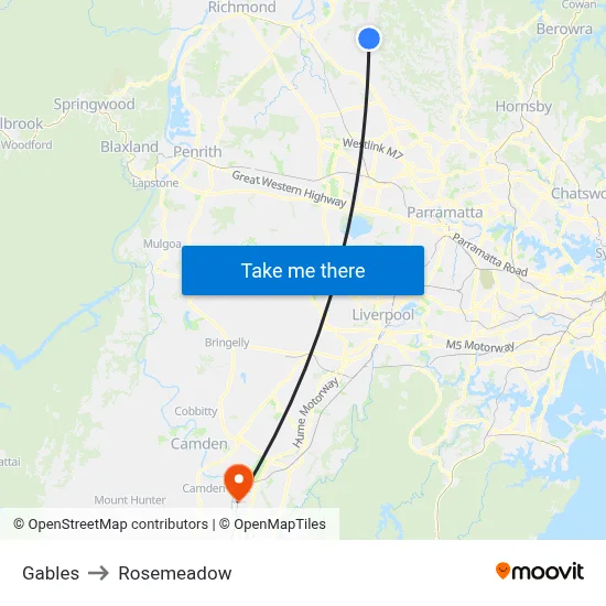 Gables to Rosemeadow map