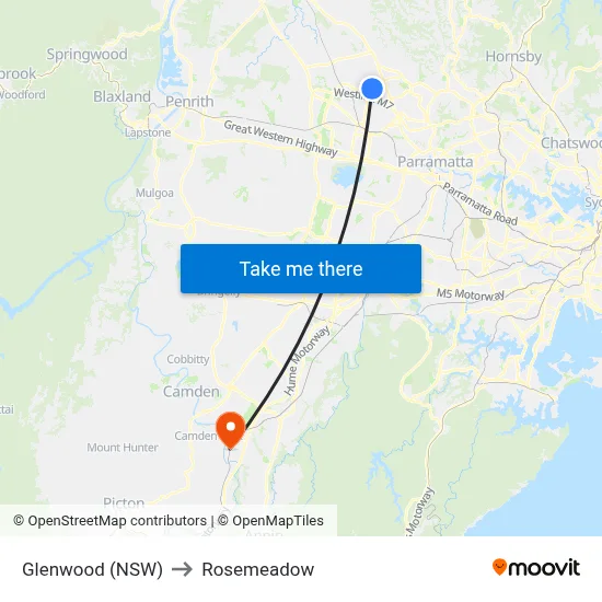 Glenwood (NSW) to Rosemeadow map