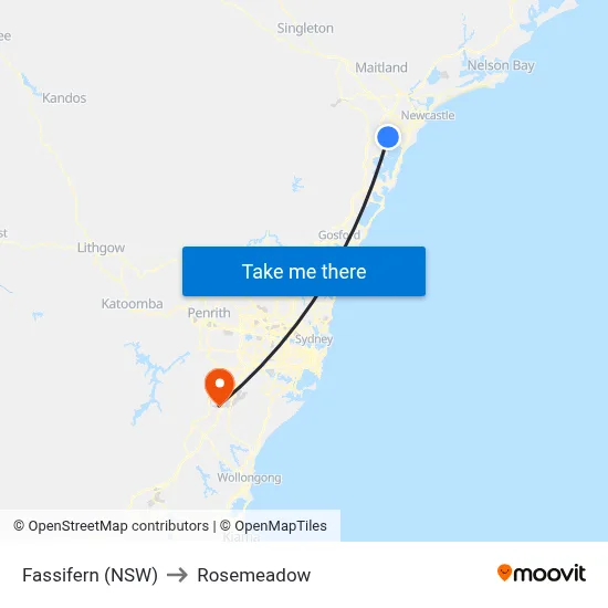 Fassifern (NSW) to Rosemeadow map