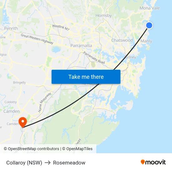 Collaroy (NSW) to Rosemeadow map