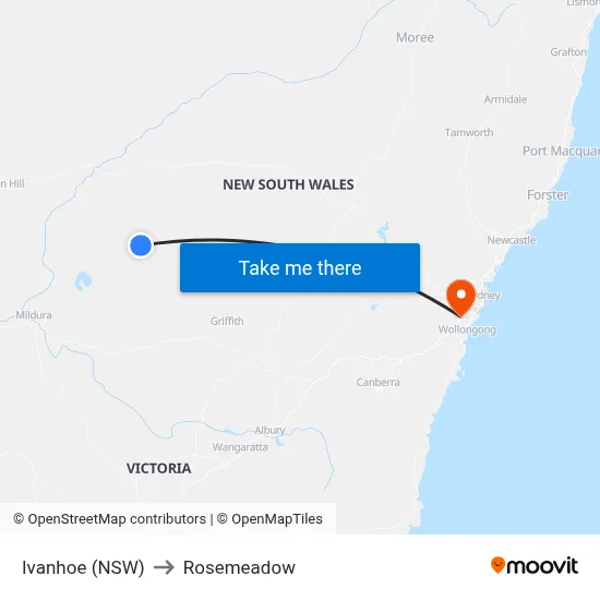 Ivanhoe (NSW) to Rosemeadow map