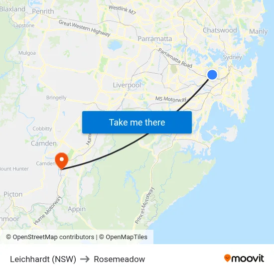 Leichhardt (NSW) to Rosemeadow map