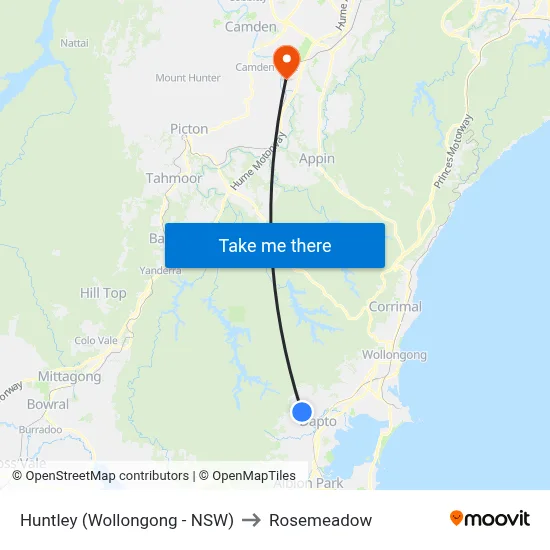 Huntley (Wollongong - NSW) to Rosemeadow map