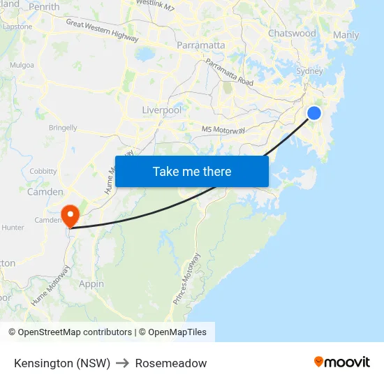 Kensington (NSW) to Rosemeadow map