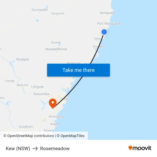 Kew (NSW) to Rosemeadow map