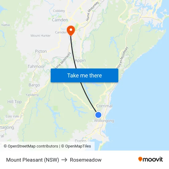 Mount Pleasant (NSW) to Rosemeadow map
