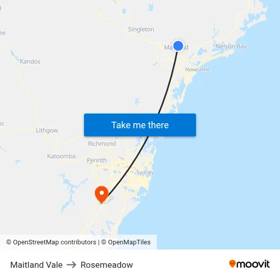 Maitland Vale to Rosemeadow map