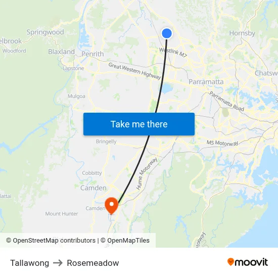 Tallawong to Rosemeadow map