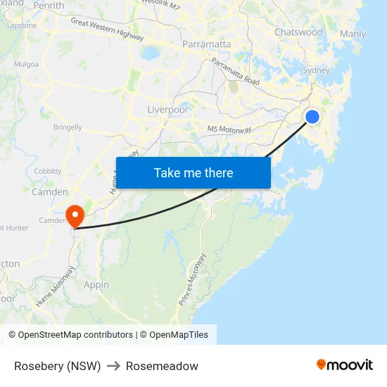 Rosebery (NSW) to Rosemeadow map