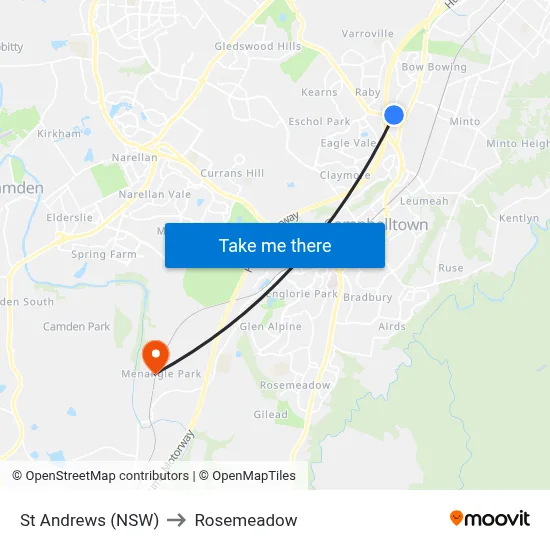 St Andrews (NSW) to Rosemeadow map