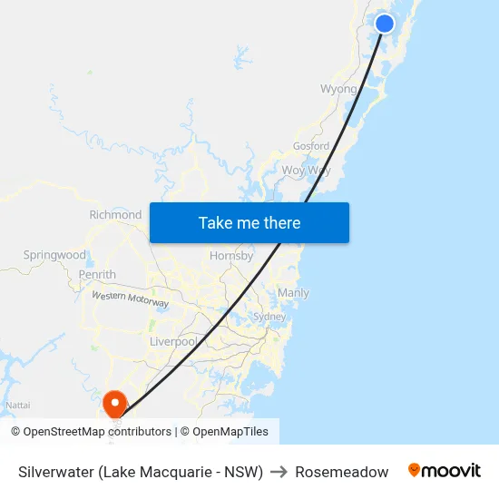 Silverwater (Lake Macquarie - NSW) to Rosemeadow map