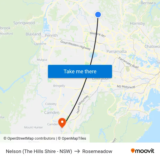Nelson (The Hills Shire - NSW) to Rosemeadow map