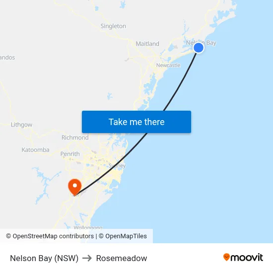 Nelson Bay (NSW) to Rosemeadow map