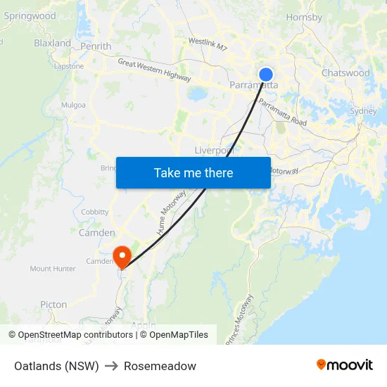 Oatlands (NSW) to Rosemeadow map