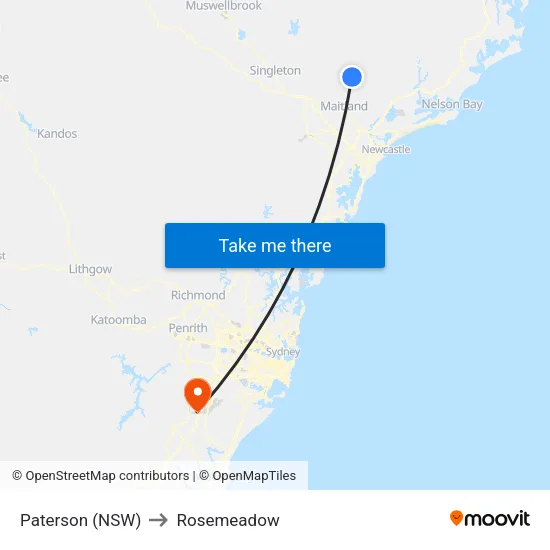 Paterson (NSW) to Rosemeadow map
