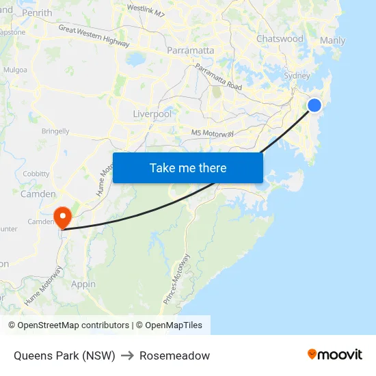 Queens Park (NSW) to Rosemeadow map