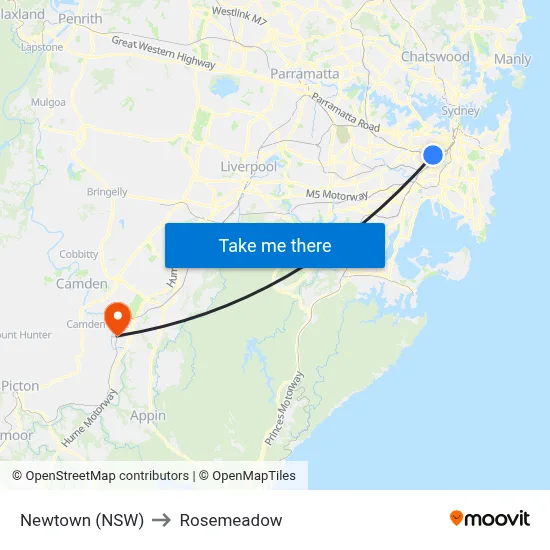 Newtown (NSW) to Rosemeadow map