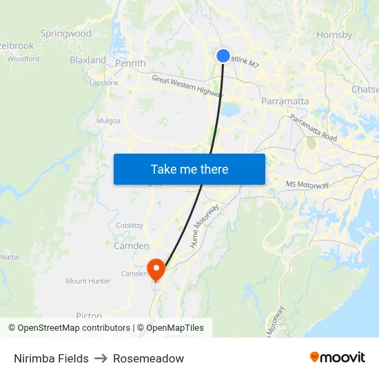 Nirimba Fields to Rosemeadow map