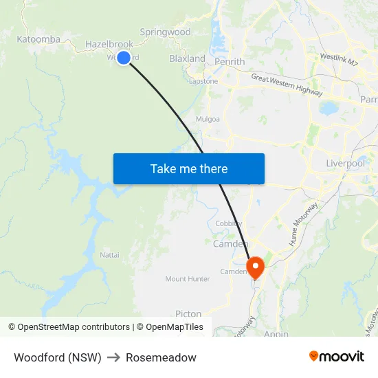 Woodford (NSW) to Rosemeadow map