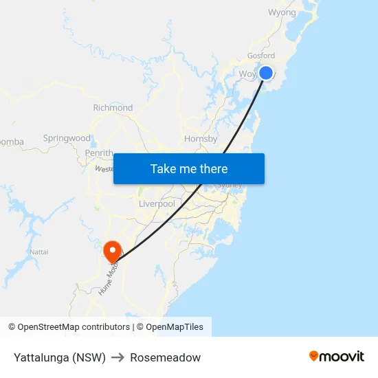 Yattalunga (NSW) to Rosemeadow map